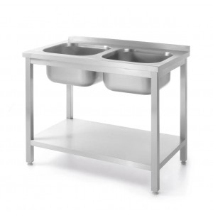 Table with 2 Sinks and Shelf, 1000x600x850mm
